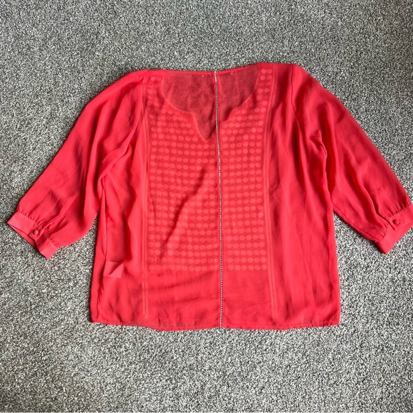 Collective Concepts Sheer Coral Blouse White Embroidered Polka Dots, Size Large - Picture 7 of 9
